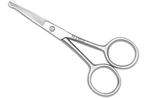 MJW Forbici per peli di naso e orecchie–Forbici per tagliare i peli del viso con punta arrotondata in acciaio inossidabile per baffi,sopracciglia e barba–Forbici per la toelettatura per uomini e donne