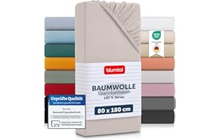 ‎BLUMTAL Blumtal® Baumwolle Spannbettlaken 80x160-180 cm Basics Jersey - Bettlaken 80x160 Kinder - OEKO-TEX zertifiziertes Spannbettlaken Beistellbett/Spannbettlaken Kinderbett 80x160-180 - Elfenbein