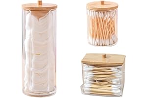 ARTGHJL Dispensador de Algodón, Contenedor Soportes de Hisopos de Algodón, Soporte para Hisopos, Algodón con Tapas de Bambú Contenedor para Tocador, Estantería, Dormitorio, Cocina, Oficina