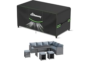 BEEWAY Garden Furniture Cover With Air Vent V2.0, Waterproof Patio Rattan Sofa Table Chair Set Cover - 420D Oxford Fabric, Windproof - Rectangular 242x182x102cm