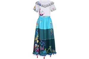 Funhoo Adult Mirabel Costume Princess Birthday Party Gift Dress Up for Women Floral Printed Spring Summer Dress Top Skirt with Earring Glasses Carnival Halloween Masquerade Cosplay props