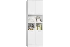 FirFurd Armoire Haute Salle de Bain Meuble Colonne de Salle de Bain Armoire de Rangement à 4 Portes avec étagère réglable pour Salon Cuisine 60x40x180.5cm Blanc