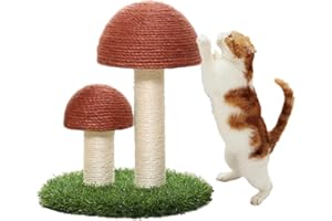 MEIKULER Leinen Pilz Modell Katzen Klettergerüst, Katzenschleifklauen, Katzenmolarenspielzeug,Katzenkratzbrett, Anti Kratz Pilz & Simulation Rasen für Haustiere (Braun)