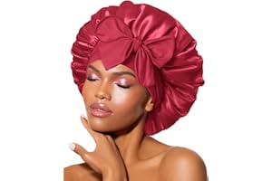 BONNET QUEEN Gorro de Seda para Dormir Ajustable Gorro Saten Pelo Rizado Silk Bonnet Satin Gorros Satén con Cintas Largo