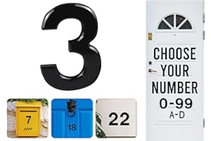 RUBIGO Black Door Numbers Stick On, 0-99, Letters A, B, C, D, 3'' House Numbers Self Adhesive Stickers, For Doors, Mail Boxes, Hotel Rooms (3)