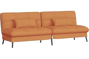 COMHOMA Divano Letto 2 Posti Pieghevole Letto Mobile Imbottito e Spalliera Divanetto Reclinabile Moderno con Gambe in Metallo Materasso ‎174 x 95 cm da Soggiorno e Degli Ospiti (Arancione)