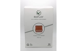 REPLAY Kraft Paper Food Containers - Eco Friendly & Biodegradable Takeaway Boxes, Suitable as Burger Boxes & for Chinese Food - Disposable Food Containers, 100% Recyclable - Takeaway Food Boxes 10x 750ml