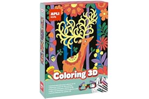 APLI Kids 18867 - Coloring 3D, Juego DIY para colorear con efecto 3D diferentes ilustraciones de animales.