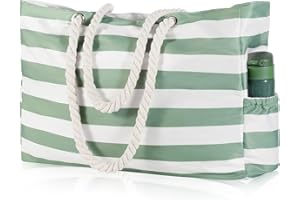 KUAK Beach Bag for Women, Extra Large Beach Bags Waterproof Sandproof Shoulder Tote Bag with Zipper Pockets for Family Travel Vacation Pool