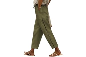 Voqeen Pantaloni di Lino da Donna A Vita Alta Estate Baggy 7/8 Pantaloni di Cotone di Lino Allentati Comodi Pantaloni Leggeri Casual di Garza con Tasche