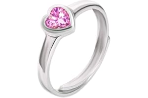 Clever Schmuck Bague pour fille en argent sterling 925 poli brillant avec cœur et zircone rose - Taille universelle réglable pour enfants dans un étui rose, Zircone