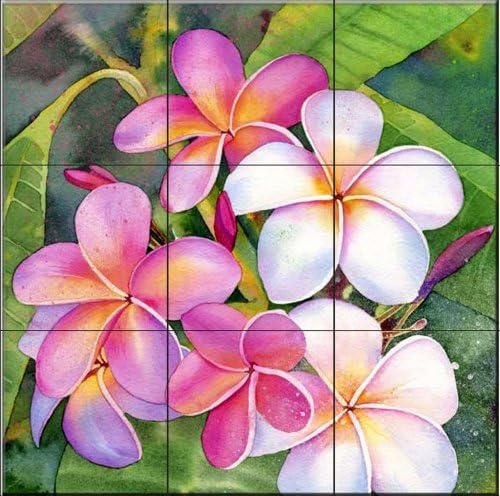 Ceramic Tile Mural - Plumeria - by Lynnea Washburn - Kitchen splashback tiles / Bathroom tiles