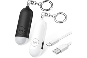OQIMAX Schrillalarm für Frauen, 2 Stück Taschenalarm, 130dB Sehr Lauter Persönlicher Alarm mit Taschenlampe, USB-Ladung Panikalarm - Sicherheit Schlüsselanhänger für Kinder/Frauen/Senioren/Student