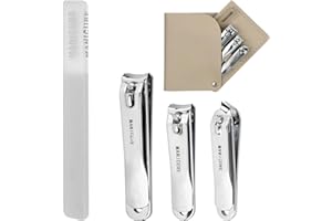 EHUIHUAN 4 Pièce Coupe Ongle Professionnel, Kit Manucure Pédicure avec Pochette en Cuir PU, Hommes Femmes Trousse de Toilettage Ongles, Kit de Soin des Ongles pour Maison Voyage (Argent)