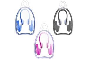 KARJIAJA 3 Pack Swimming Nose Clip And Earplugs Sets Silicone Nose Plugs Swim Nose Grip Nose Pegs Swimming Ear Plugs Waterproof Nose Ear Protectors For Adult Kids Child Women Men Swimming Water Sports Pool