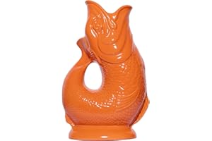 Gluggle Jug – orangefarbener Glug-Krug in XL, 28 cm, 1,4 l, Krug in Fischform, dekorativer Glug-Krug, Cocktail-, Wein- und Gin-Krug, Dekanter oder Vase, handgefertigt in Großbritannien