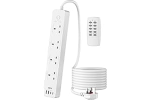 HBN Remote Control Extension Lead with 4 Individually Controlled Outlets,Surge Protection Power Strip with 2M Cable,Plug Extensions Socket with 4 USBs (incl.2 USB-C),13A