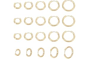 UNICRAFTALE 20 orecchini a cerchio Huggie con 5 stili, 12-20 mm, dorati, piccoli orecchini a cerchio in acciaio inox, rotondi, componenti, gioielli regalo per donna