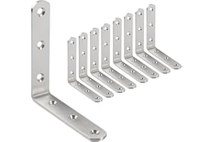 OMIDEAS 8 x Équerre de Fixation (100 x 100 x 20) Support d’angle Droit en L, Grande Équerre 90° en Acier Inox Argenté, Équerre étagère, Équerre de Coin, Bricolage