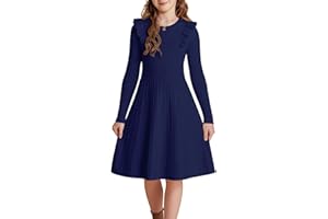 GRACE KARIN Mädchen Strickkleid Langarm Rundhals Rüschen Zopfmuster Plissee