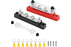GIONAR 2Pcs Bornier 12V-48V DC Busbar150A, Bloc de Distribution D'alimentation avec 4 x M6 Boulons de Borne, avec 8 Borne de Connexion de Câblage, pour Voiture Camion Bateau (Rouge Noir)