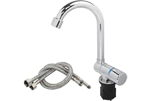 URPIZY Robinet pliable pour caravane, camping-car, mitigeur en cuivre chromé, rotatif à 360°, à 180°, pliable, pour eau chaude et froide, peu encombrant, pour camping-car, bateau, cuisine, salle de bain