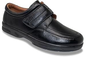 Chums Men's Dr Keller Wide Fit Leather Touch Fasten Shoes – Supportive & Easy-Fit with Cushioned Lining & Rubber Grip Sole