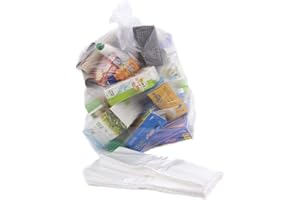 Abbey Pack of 100 Clear Plastic Recycling Bin Bags 90L – Transparent Recycling Bags for Kitchen, Bathroom, Bedroom, Office – Polythene Bin Liners bags –Clear Refuse Sacks 18 x 29 x 39 Inch – 64 Gauge