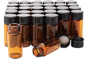 Unxuey Fläschchen aus braunem Glas Leer mit Schwarzem Kunststoff Schraubverschluss, 5 ml 30 Stück Muster Flakons