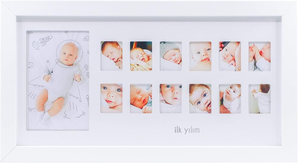 FUFİZU İlk Yılım Fotoğraf Anı Çerçevesi - Dekoratif Bebek Odası 12 Aylık Resim Hatıra Çerçevesi