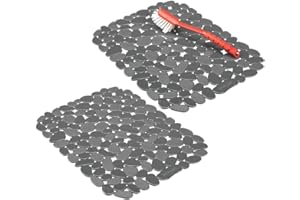 mDesign Juego de 2 tapetes de PVC recortables para fregaderos – Práctico protector de fregadero para la cocina – Base para fregadero para proteger la vajilla y los cubiertos – gris oscuro