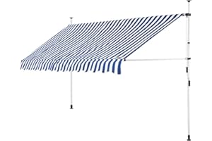 Detex Toldo Lateral Retráctil Enrollable Exterior Sin Taladrar Portátil con Manivela 250x180cm Azul Blanco