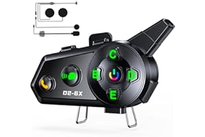 GREATZER Interfono Moto Casco Auricolare Bluetooth Casco Moto Coppia con Doppio Chip per Multitasking Audio Cuffie 1000M Sistema di Comunicazione Casco 2 a 6 Motociclisti Compatibile con Tutti i Caschi