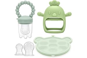 CLDY Baby Fruit Food Feeder & Mini Freezer Tray Combo, 4 Month+, Breastmilk Popsicle Freezer Molds for Baby Cooling Relief, BPA Free Silicone Feeder for Toddler Teething & Infant Self Feeding