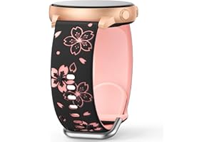 AMSKY Deux Tons Floral Bracelet Compatible avec Samsung Watch 7/4/6/5 40mm 44mm, Galaxy Watch 6/4 Classic 43mm 47mm 42mm 46mm, Watch 5 Pro 45mm, Watch 3 41mm, Gravés Bracelet 20mm en Silicone Femme