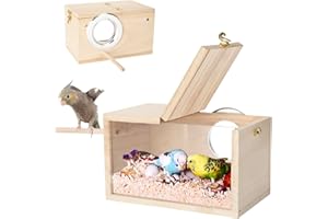 YSQEVN Caja de Nido de Pájaros de Madera Nido Cría para Aves Natural Cálido Duradero Tamaño Pequeño Accesorios para Periquitos Loro Agapornis Cacatúa Ventana de Clara 19.3×11.8×11.8cm