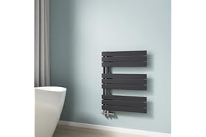 EMKE Scaldasalviette termoarredo piatto, Termoarredo da Bagno, 762 x 600 mm, antracite colore, collegamento laterale, 479W, radiatore scaldasalviette ad acqua calda
