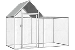 vidaXL Gallinero Exterior Grande Jaula Gallinas Conejos Aves Conejera Metálica Acero Galvanizado Corral Cubierto Metal Tejado Cerradura 2x1x1,5 m
