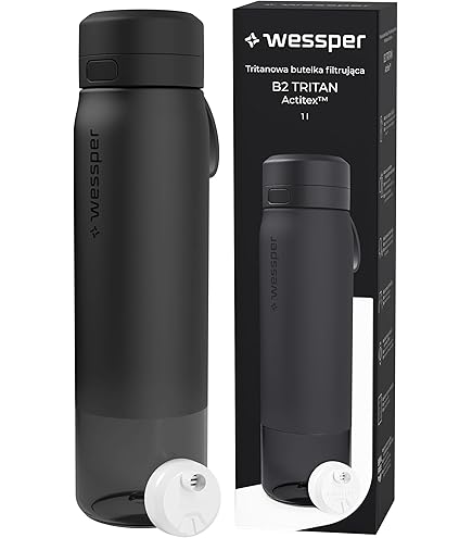 Wessper tritan waterfilterfles, 700 ml, Waterfles met Actitex Disc filter, Waterfilter vermindert chloor, filtervervangingsmeter, fles van filters BPA free - Beige