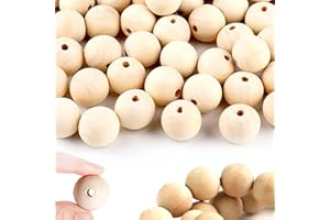 MXJFYY Redondas Bolas Cuentas de Madera, 45 Piezas 30 mm Natural redondas de Madera con Agujero Grande, Para la Fabricación de Manualidades de Decoraciones, Para el hogar, Joyas de Bricolaje (30mm, 45pcs)