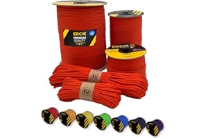 EdcX Paracord 4mm, 35+ colori solidi (15m, 30m, 50m, 100m, 300m) | Ideale per campeggio, sopravvivenza, attività all'aperto | Corda 100% nylon 4 mm| Corda Tattica 550 Tipo III (Light Red, 15 m)