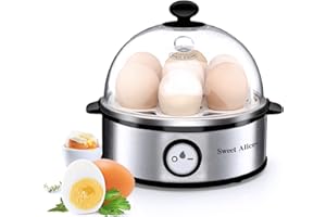Sweet Alice Cuiseur à œufs en acier inoxydable,Vainqueur du test,Cuiseur à œufs pour 1 à 7 œufs avec réglage de la dureté,Voyant indicateur d'arrêt automatique,Verre mesureur,Sans BPA,360 W