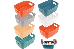 Lre Co. Panier de Rangement, Paniers en Plastique Boîte de Rangement Petits Paniers avec Poignées Organisateur de Conteneur de Rangement pour Salle de Bains Cuisine Cosmétiques, 6 Couleurs