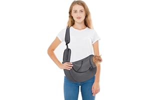 PETCUTE Borsa da Viaggio per Cani Fino a 6 kg, Regolabile Borsa a Tracolla per Animali, Mano Libera Marsupio per Cani con Tasca,Marsupio per Cucciolo in Rete Traspirante per Passeggiate S