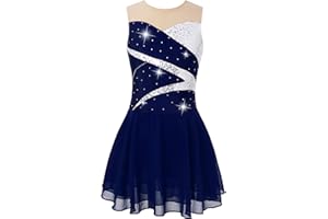 dPois Robe Patinage Artistique Fille Enfant Strass Justaucorps Gymnastique Asymétrique Robe Danse Classique Ballet Costume Latine Jazz Moderne Contemporaine 4-16 Ans