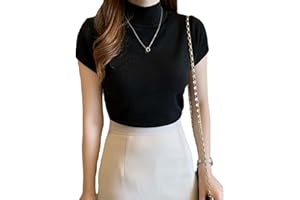 MAOAEAD Women's Half Turtleneck Knitted Tops Autumn Thin Short Sleeve Sweaters Stretch Slim Inner Shirts