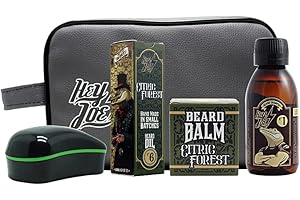 HEY JOE! - Bearded Survival Kit Delux Nº 6 | Kit de Barba para el Cuidado de Hombre - Bálsamo, Aceite, Shampoo, Cepillo y Neceser para Barba Saludable
