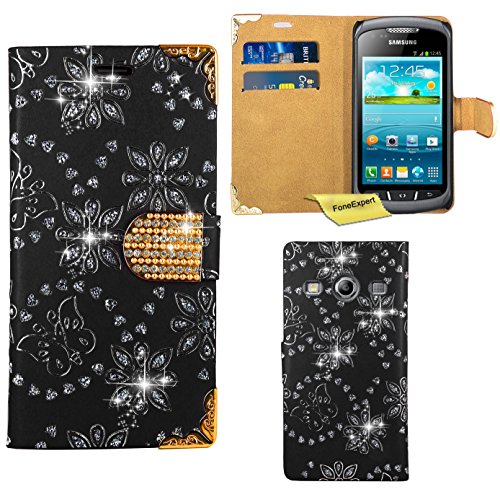 Preisvergleich Produktbild Samsung Galaxy Xcover 2 Handy Tasche, FoneExpert® Bling Luxus Diamant Hülle Wallet Case Cover Hüllen Etui Ledertasche Premium Lederhülle Schutzhülle für Samsung Galaxy Xcover 2 S7710 (Schwarz)