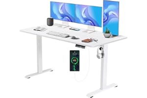 Flamaker Standing Desk with Drawers, 140 x 70 cm Electric Desk Sit Stand Desk Height Adjustable Desk Home Office Desk with Cable Management Tray, White with Wheels