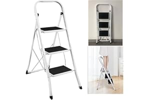 AUTOFATHER Stahl Trittleiter Klappbare Trittleiter 3 Stufen Leiter mit breitem Pedal rutschfeste Füße Sicherheit Robuster Tritthocker